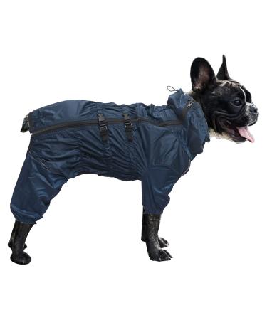 Minezi hundred coat high collar waterproof raincoat set with reflex stripes and zippers suitable for all dog types-navy blue-XXXL XXX-LARGE (backlong: 56-59cm) navy blue