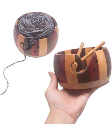 LAMXD Wooden Yarn Bowl Holder with 12 Bamboo Crochet Hooks - Handmade Wool Storage Organizer for Knitting & Crochet - 15 cm - Buy Online on GoSupps.com