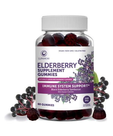 Sambucus Elderberry Gummies with Zinc & Vitamin C for Adults & Kids - 100mg Black Elderberry Immune Support Supplement - Vegan, Organic, Non-GMO, No Corn Syrup, Elderberry Vitamins - 60 Gummies