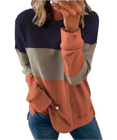 Angxiwan Women's Color Block Crewneck Sweatshirt #Orange - Large | Oversized Pullover Top - Buy Online on GoSupps.com