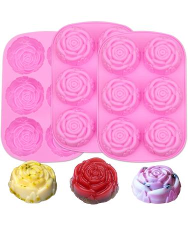 BAKER DEPOT 3 Pack Rose Silicone Mould for Handmade Soap Large Flower Mousse Cake Pudding Bakeware DIY Valentine's Day Resin Candle Tool 3 pc Rose Mould