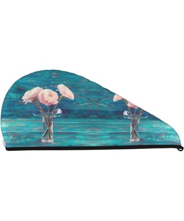 Super Absorbent Coral Velvet Hair Towel Wrap - Quick Dry for Long Curly & Thick Hair | Flowers in Glass Vase Design - Buy Online on GoSupps.com