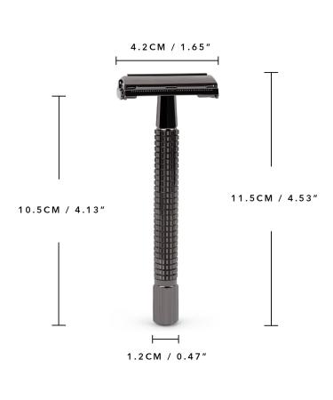 QSHAVE Butterfly Open Long Handle Double Edge Safety Razor Set - Nostalgic Design - Men and Women - 1 Razor + Leather Sleeve + 5 Titanium Coated Blades - Buy Online on GoSupps.com