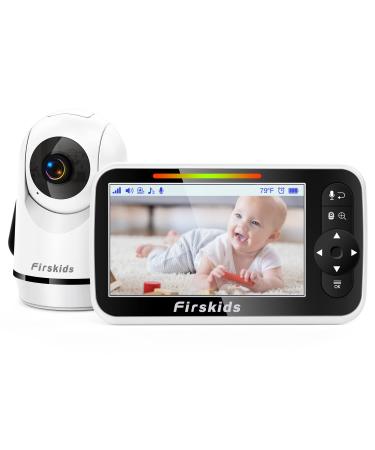 Baby Monitor, Firskids 5'' Video Baby Monitor with Camera and Audio, Large Screen Remote Pan-Tilt-Zoom Camera, Infrared Night Vision, Temperature Display, Lullaby, Two Way Audio, 960ft Range 1 Count (Pack of 1)