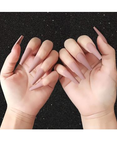 Sethexy matt ballerina monochrome long false nails coffin 20th complete cover salon acrylic art nail tips for women and girls (pink)