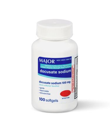 MAJOR Docusate Sodium 100mg Softgels Stool Softener Laxative for Occasional Constipation Relief - Gentle Dependable Stimulant-Free 100 Count (1-Pack)