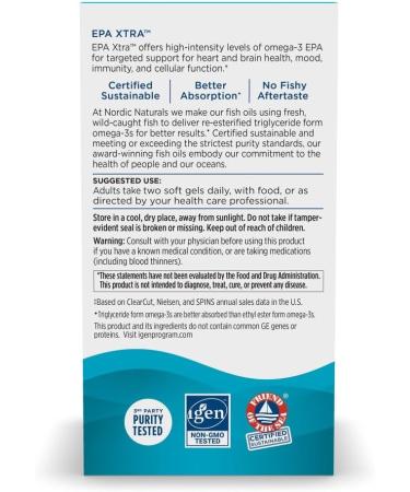 Nordic Naturals EPA Xtra Lemon - 90 Soft Gels - 1640 mg Omega-3 - High-Intensity EPA Formula for Positive Mood Heart Health & Healthy Immunity - Non-GMO - 45 Servings EPA Xtra 90 Count (Pack of 1) - Buy Online on GoSupps.com