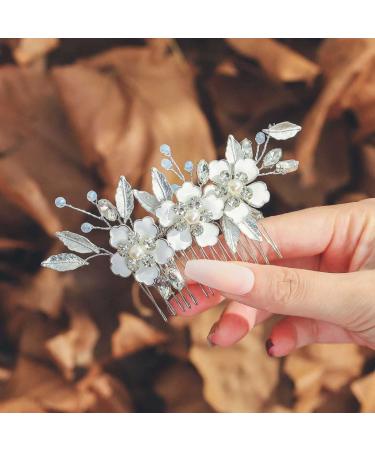 Silver Crystal Flower Bridal Hair Comb - Rhinestone Wedding Hair Piece for Women and Girls - Buy Online on GoSupps.com