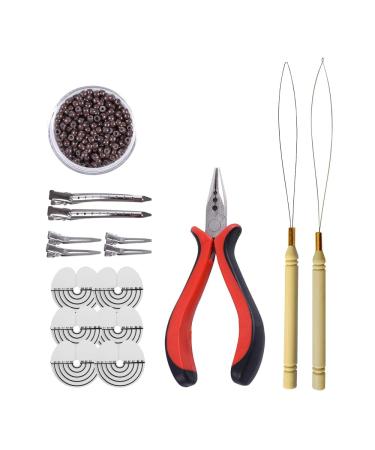 Microring Extensions Set: 3-hole pliers hair extension loop and 500 pieces 3.0mm nanoring with silicone for hair extensions (brown) - Buy Online on GoSupps.com