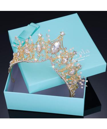 Kamirola Baroque Queen Crown Rhinestone Bridal Tiara - Gold Crystal Headband for Wedding, Prom, Pageant, Birthday, Halloween - Buy Online on GoSupps.com
