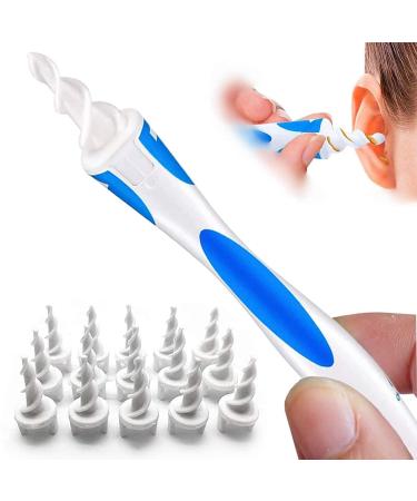 MRXMXV Earwax Remover-Spiral Ear Wax Removal Tool, Reusable Earwax Removal Kit Safe Ear Cleaner with 16 Pcs Soft and Flexible Replaceme (Blue) (White)