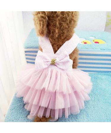 Dog Dresses, Fashion Pet Dog Clothes, Striped Mesh Puppy Dog Princess Dresses Pink Small