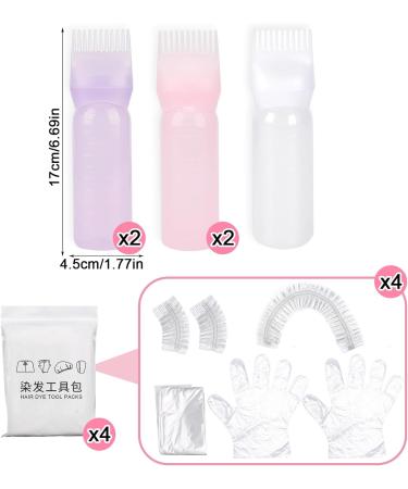 9 Pcs Root Comb Applicator Bottle Set with Disposable Tool Kit Hair Oil Applicator Bottle for Salon Dry Cleaning Dyeing and Perming Hair Dye Brush Bottle for Treat Hair At Home(Pink+White+Purple) - Buy Online on GoSupps.com