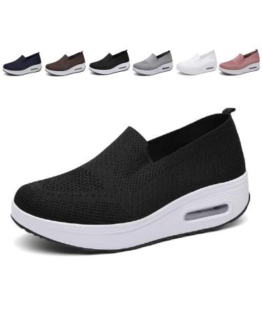 GEOBY Women's Orthopedic Sneakers Slip-On Light Air Cushion Orthopedic Sneakers Women Casual Walking Sneaker Orthopedic Arch Diabetes Support 2023 (Black 7.5) Black 7.5