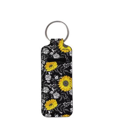 Bulopur Black Yellow Sunflower Chapstick Keychain Holder Lip Balm Holder Keychain Clip on Sleeve