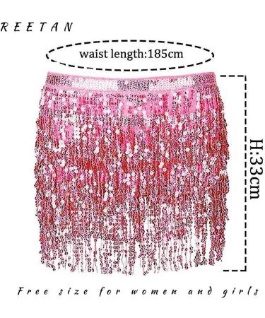 REETAN Boho Sequins Belly Hip Scarf Tassel Fringe Skirt - B-pink | Rave Party Dance Costume for Women and Girls - Buy Online on GoSupps.com