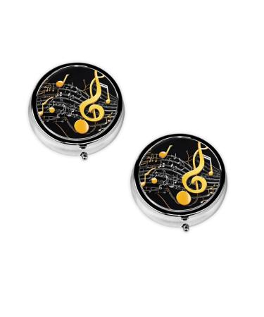 Colorful Musical Note Printed Mini Round Pill Box Pill Box 3 Compartment Medicine Pill Case Pill Organizer Travel Pillbox Portable Pill Box for Pocket Home Office Use