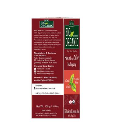 Indus Valley Bio Organic 100% Pure Natural Henna Hair Color - Mahogany | International Shipping Available - Buy Online on GoSupps.com