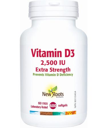 New Roots Herbal - Vitamin D3 2500 IU Extra Strength 600 Softgels - Helps to Prevent Vitamin D Deficiency - Helps in the Development and Maintenance of Bones and Teeth - Support Immune Function 600 count (Pack of 1) 2500 IU