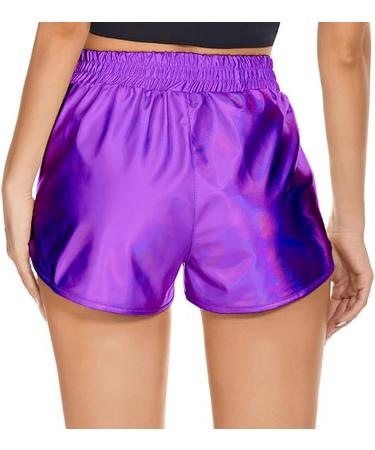 PESION Women's Metallic Purple Shiny Rave Hot Shorts - Small - Buy Online on GoSupps.com