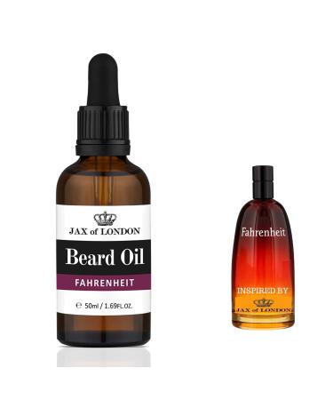 Jax of London Fahrenheit Beard Oil 100ml Beard Care Oil Beard Growth Oil Consists Of Vitamin E Almond Oil Jojoba Oil Argan Oil Luxury Scented Beard Oil Men s Cologne Fragrance Fahrenheit 50 ml (Pack of 1)