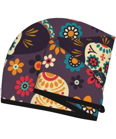 Microfiber Hair Drying Cap - Skulls & Flowers | Soft Quick-Dry Towel Wrap for Curly Long & Thick Hair - Buy Online on GoSupps.com