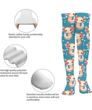 Girls' Novelty Compression Thigh High Socks - Axolotls Hearts & Bubbles Teal Green | Breathable & Moisture-Wicking | Birthday Party Dress Socks - Buy Online on GoSupps.com