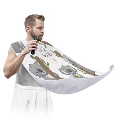 Cartoon Koala Beard Bib Apron Beard Bib Hair Catcher for Men Shaving and Trimming Non-Stick Waterproof Beard Cape Grooming Cloth with 2 Suction Cups Gifts for Men
