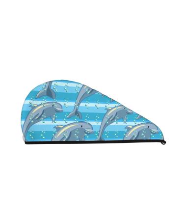 Hair Towel Wrap Hair Drying Towel with Button Towel Turban Head Towel to Dry Hair Quickly (Dolphin)