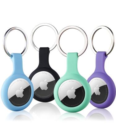 Airtag pendant 4 Pack air day key ring holder shell tracker key ring compatible with Apple GPS locator light silicone itag item Finder protective cover Organizer accessories blue/black/green/purple