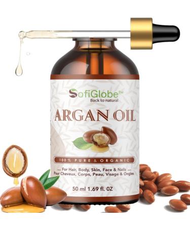 Argan Oil from Morocco 100% pure cold pressed organic and unrefined. Your best cosmetic care for hydrated skin smooth hair and healthy nails. in a dark glass bottle and a dropper. 50 ml (Pack of 1)