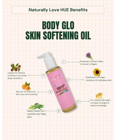 Body Glo Skin Softening Oil Fast Absorbing Body Oil with Calendula Flower Neem & Jojoba Oils Natural Sweet Almond & Vitamin E Moisturizer for Soft Glowing Skin Naturally Love Hue - Buy Online on GoSupps.com