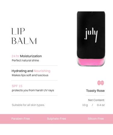July Toasty Rose Lip Balm | 24hr Moisturization SPF 15 Hydrating & Lightening | Jojoba & Almond Oil | Soft Plump Lips for All | 10gm - Buy Online on GoSupps.com