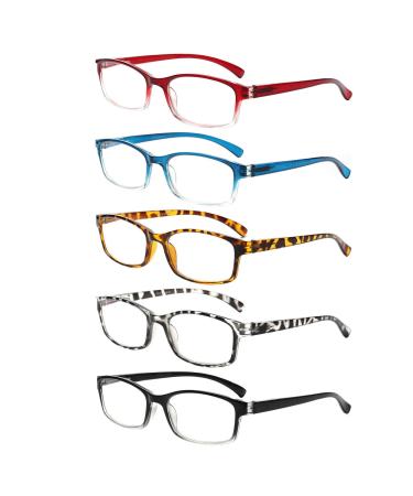 Kerecsen 5 Pack Reading glasses men high -quality spring hinges glasses comfortable rectangular super reading aid for men and women (5 color multi -colored 2.00) 5 color multicolored 2.00