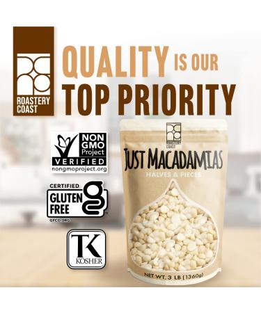 Roastery Coast Raw Macadamia Nuts - Bulk 48OZ, Unsalted Halves & Pieces - Buy Online on GoSupps.com