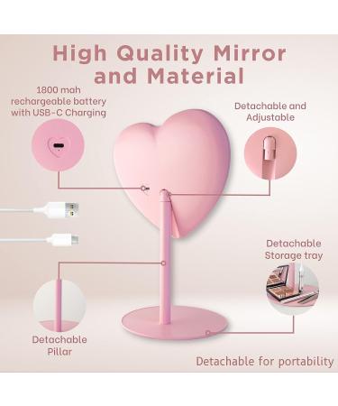 Pink Heart Mirror with Lights - Heart Shaped Vanity Mirror for Pink Room Decor and Makeup Desk - Buy Online on GoSupps.com