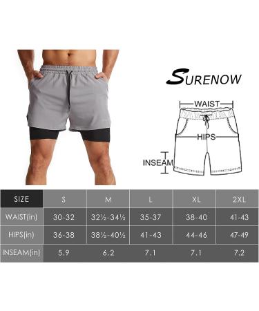 Surenow Men's 2 in 1 Running Shorts with Liner, Quick Dry Athletic Workout Shorts - Light Grey, Medium - Buy Online on GoSupps.com