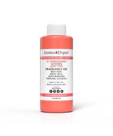 Aroma Depot 2 oz. A Thousand Wishes Fragrance Oil I Perfume I Skin Oil I Scented Oil. Can be Used for Candles Bath Bombs Body Butter Creams and lotions. Works for diffusers Burners or heaters