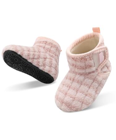 JOINFREE Baby Girls Boys House Shoes Baby Slippers with Non-Slip Rubber Sole Toddlers Cozy Home Booties 3/3.5 UK Child Stripepink
