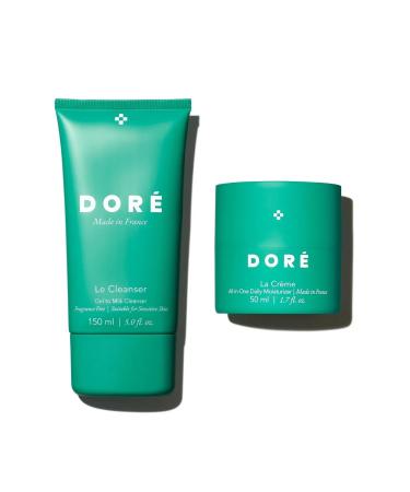 Dor Skincare Set - Daily Cleanser & Moisturizer Bundle | Hydrating Gel-to-Milk Face Wash + All-In-One Barrier Repair Cream | For Dry Sensitive & Eczema-Prone Skin | Clean Fragrance-Free French Skin
