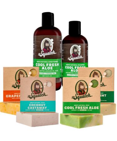 Dr. Squatch Men's Bar Soap and Hair Care BEACH Expanded Pack: Men's Natural Bar Soap: Coconut Castaway Cool Fresh Aloe Shampoo and Conditioner Set Cool Fresh Aloe Grapefruit IPA Spearmint Basil Cool Fresh Aloe & 4 so... - Buy Online on GoSupps.com