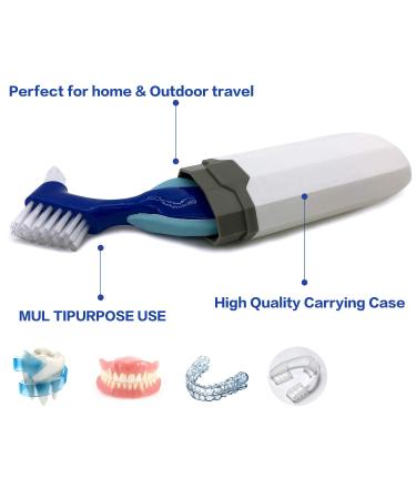 Denture Case with Cups, Toothbrush, and Holder for Travel - Blue | Dentures Container with Basket for Mouth Guard, Night Guard, Retainer - Hard Denture Organizer - Buy Online on GoSupps.com