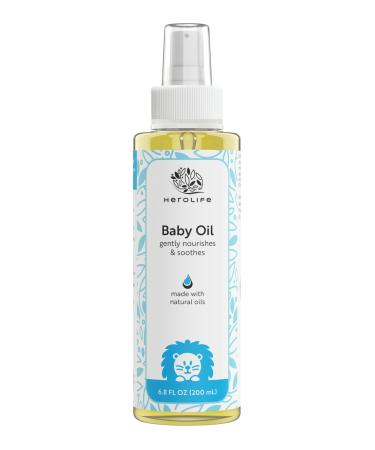 Herolife Natural Baby Oil, Plant-Based, Lightweight, pH Balanced, Hypoallergenic, Made with Natural Almond Oils (6.8 Ounce, Pack of 1) 6.80 Fl Oz (Pack of 1)