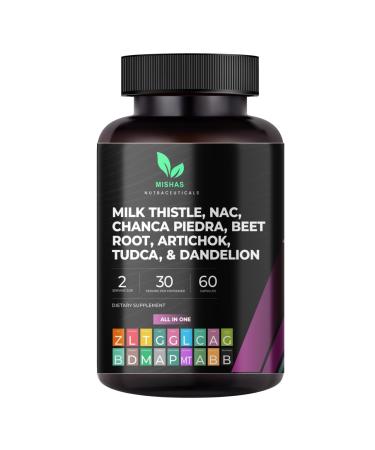 Mishas Nutraceuticals Milk Thistle Dandelion Root NAC and TUDCA Supplement Supports Liver Health Liver Cleanse Detox Kidney and Respiratory Health & Digestion System 60 Vegan Capsules