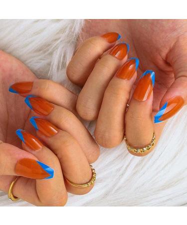 Buy Sethexy French Ballerina False Fingernails - Shiny Blue Coffin Nails | 24pcs Acrylic Press-On Nail Tips for Women & Girls - International Shipping Available - Buy Online on GoSupps.com