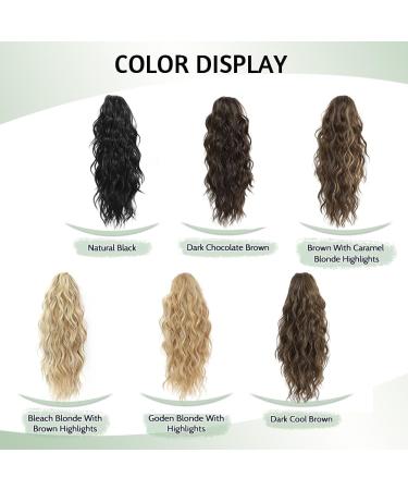 FINE PLUS 18 Claw Ponytail Hair Extension - Natural Wavy Highlights - Synthetic Hairpiece for Women - Blonde with Brown Highlights - Buy Online on GoSupps.com