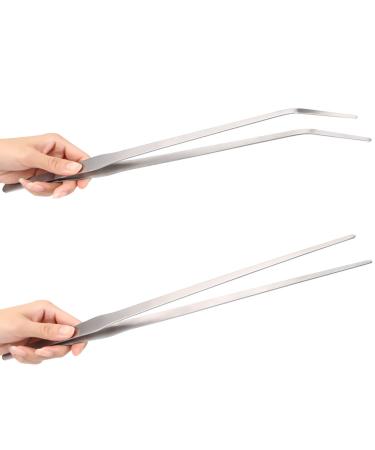 unlumm Feeding Tongs 15" 2 Pcs Super Thick Stainless Steel Forceps Curved and Straight Snakes Reptile Lizards Gecko Spider Long Tweezer