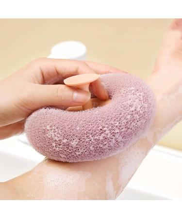 2 Pcs Soft Bath Sponge Cleaning Brush Set - Exfoliating Loofah with Suction Cup - Massage Bath Balls in Beige & Pink - Buy Online on GoSupps.com