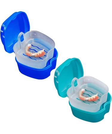 Denture Box with Strainer - Portable False Teeth Storage Container & Cleaning Kit for Travel - Dark Blue - Buy Online on GoSupps.com