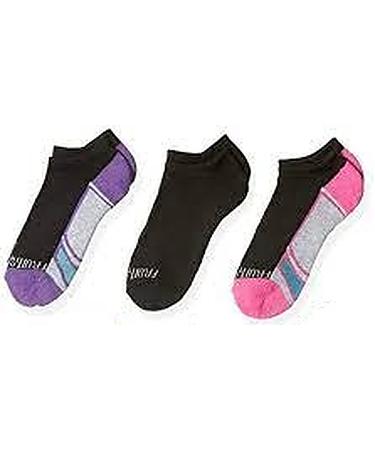 Fruit of the Loom Girls 3 Pair Breathable Nylon No Show Socks with Arch Support Black Assorted 4-10